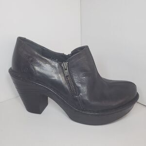 Born Womens Black Leather Side Zips 3.5" Heel Booties Ankle Platform Shoes Sz 7M
